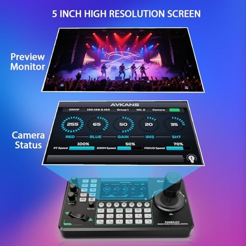 PowerJoy PTZ Camera Joystick Controller, IP NDI Camera Keyboard with 4D Joystick, Electrical Controlling Device for Live Streaming(5inch Preview) - Image 2