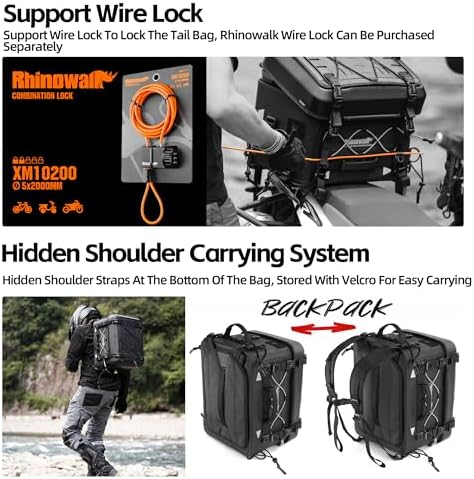 Rhinowalk 36L Waterproof Motorcycle Tail Bag Combo - Hard Shell Top Case with 22L Shockproof Camera Insert for DSLR/Drone Gear - Modular Photography & Travel Luggage (36 L Tail Bag + Insulated Liner) - Image 5