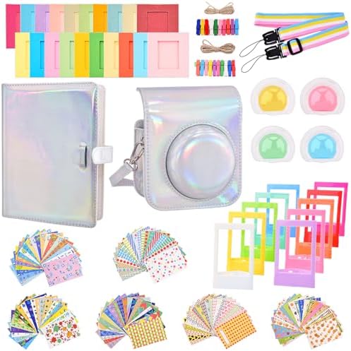 Sunmns Mini 12 Instant Camera Accessories Kit Compatible with Instax Mini 12 Instant Camera, Include Case, Album, Stickers, Photo Frames, Paper Frame, Filters (Bright Silvery) by Sunmns