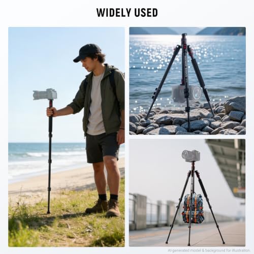 NEEWER Basics TP15 Camera Tripod Monopod, 68" Metal Heavy Duty Portable Travel DSLR Cell Phone Stand with Cellphone Holder Mount Compatible with iPhone Filming Video Recording, Ball Head Not Included - Image 7