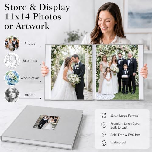 Aevdor 11x14 Photo Album and Art Portfolio, 64 Photos, Linen Cover, Grey - Image 2