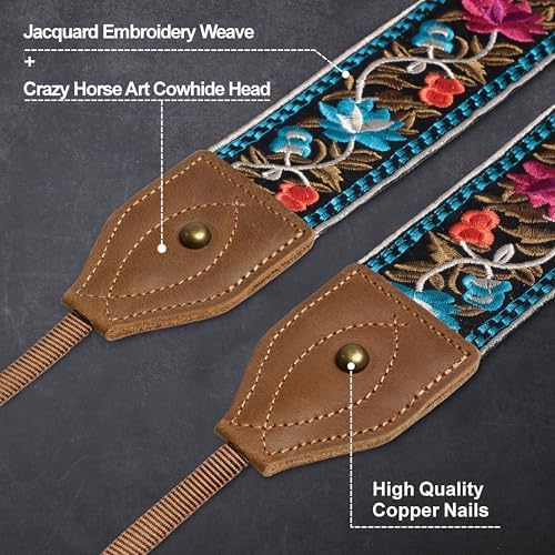 Padwa Lifestyle 2" Wide Classic Crazy Horse Art Cowhide Head Cotton Camera Straps for Photographers - Image 2