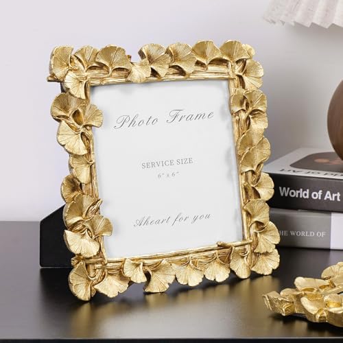 Cuspin 6x6 Picture Frame Gold Vintage Square Resin Photo Frame(Ginkgo Leaf) - Image 3