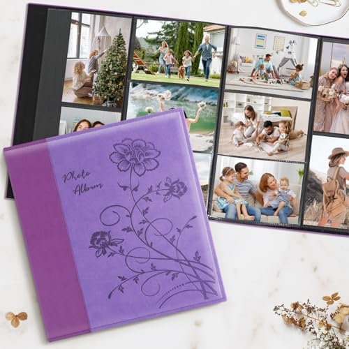 Artmag Photo Album 4x6 1000 Photos, Large Capacity Wedding Family Leather Cover Picture Albums Holds Horizontal and Vertical 4x6 photos with Black Pages(Purple) - Image 4