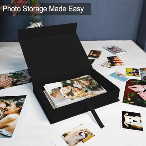 8x10" Archival Photo Storage Box with Lid – Stackable Memory Keepsake Organizer for Photos, Certificates, Jewelry & Scrapbooking Supplies, Photo Cases and Postcard Keeper Storage Container Box Black - Image 4