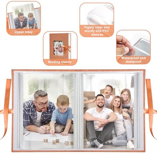 Photo Album 4x6 100 Pockets, Slip-in Picture Albums, Linen Cover Top Loader Vertical Pockets Albums for Baby, Kids Boy Girls, Wedding, Family, Anniversary, Orange - Image 6