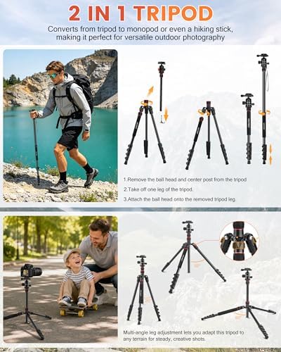 MACTREM 90in 2-in-1 Camera Tripod Monopod Aluminum Heavy Duty Travel Tripod - Image 4