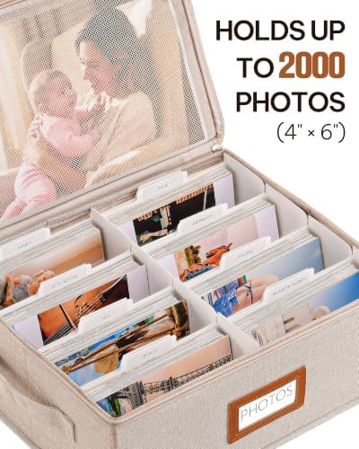 Photo Storage Box, 2000 4x6 Photo Organizer with 8 Dividers, Brown - Image 2