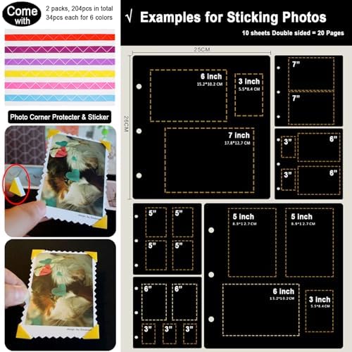 10 Sheets Double Sided 9.84 x 10.24 inch Refill Pages - Acid Free Additional Thick Craft Paper Cardboard for All Series ADVcer 10x10 Three-Ring Loose-Leaf Binder Photo Album Scrapbook (Black) - Image 7