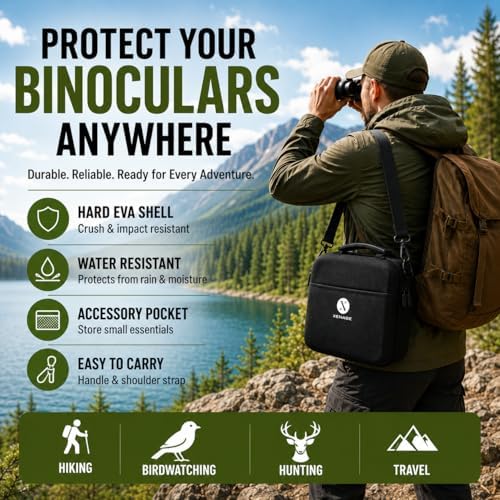 Binocular Case, Hard EVA Protective Storage Case with Water-Resistant Exterior, Carry Handle & Shoulder Strap, Fits Most Compact and Mid-Size Binoculars for Hiking, Hunting, Birdwatching & Travel - Image 2