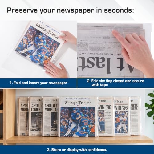 BCW Newspaper Bags – 100ct | Acid-Free Newspaper Protector Sleeves | 13 3/8" x 11 7/8" | 1½" Fold-Over Flap Closure | Clear Archival Newspaper Storage Bags - Image 4