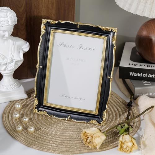 Cuspin 5x7 Picture Frame Black Gold Vintage Ornate Textured Resin Frame - Image 2