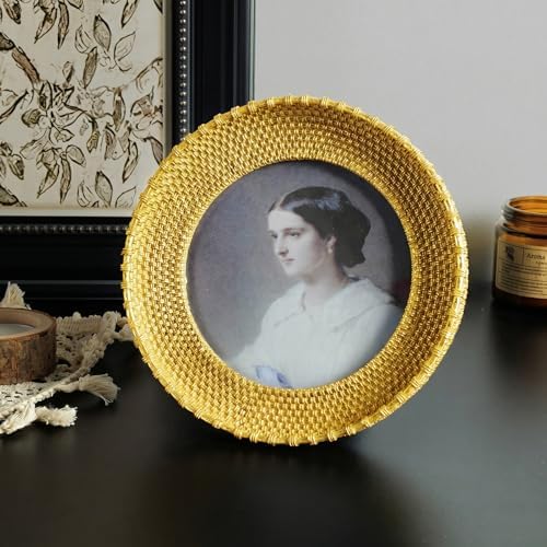 Cuspin 5x5 Round Picture Frame Gold Rattan Circle Photo Frame - Image 2