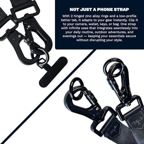 YAEL Halo Black Adjustable Cut-Resistant Anti-Theft Security Strap with Locking Clips for Phone, Camera, Bag, Wallet, Keys & More, Includes 2 Hinge Rings & Phone Case Insert - Image 3