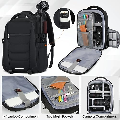 SDYSM Camera Bag Backpack Professional for DSLR SLR Mirrorless Camera Waterproof Laptop Back Pack 14 Inch with Rain Cover Anti Theft Travel Case Large Capacity Photography Backpack Black - Image 2