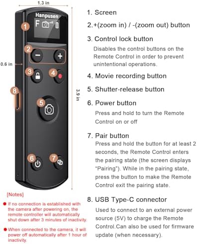 for Fujifilm Camera Remote Control, Hanpusen Rechargeable Wireless Shutter Release with OLED Screen for Fujifilm X100 VI/X-M5/X-T30 II/X-E5/X-T5/X half/X-H2S/X-T30/X-T4/X-T3/X-S20/X-S10/X-T50/X-H2 - Image 7