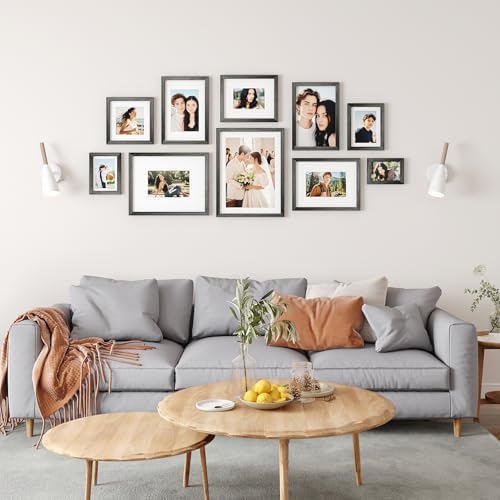 Egofine 4x6 Picture Frames Set of 4, Made of Solid Wood Covered by Plexiglass 3x4.5 and 3.5x5 with Mat or 4x6 without Mat, for Table Top Display and Wall Mounting Photo Frame, Rustic Black - Image 6