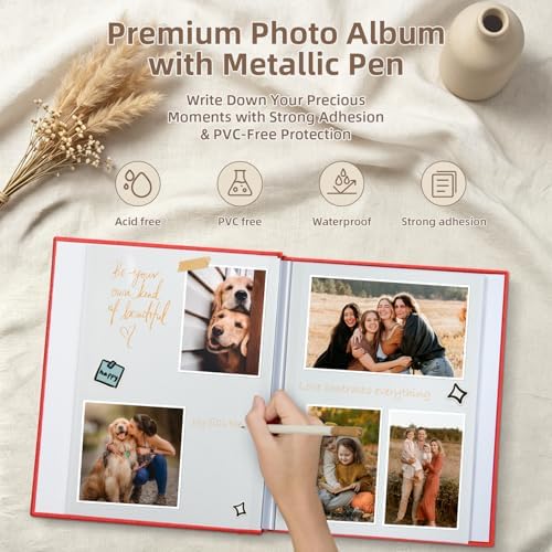 Popotop Photo Album Self Adhesive with Picture Display Window,60 Pages DIY Scrapbooking Supplies Kit for 4x6 10x12 Picture,Linen Cover Memory Book for Baby Wedding, with Scraper and Metallic Pen - Image 4