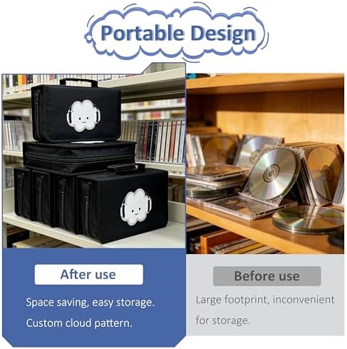 DVD Case CD Storage,128 Capacity Cute Cloud Music CD Cases Holder DVD Storage Case Holders CD DVD Disc Case Storage Wallet Binder for Car Home Office Travel (128 Cloud Black) - Image 4