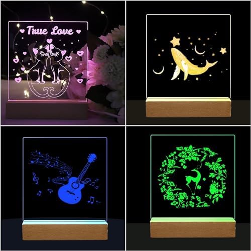 2Pcs Rectangle Wood LED Light Stand Display Base for Plexiglass Acrylic - Image 4