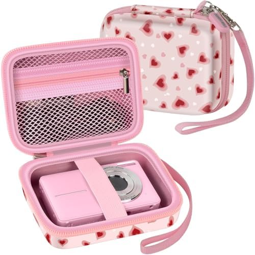 Digital Camera Case for KODAK PIXPRO FZ55/FZ45, for CAMKORY, for Canon PowerShot ELPH 180/190/360,for Sony DSCW800/W830, Hard EVA Compact Camera Bag with Mesh Pocket,Wrist Strap,Case Only(Light Pink) by Ankhohstoragehardcase
