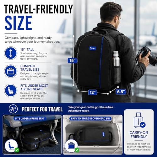 Acuvar Camera Backpack Bag for DSLR & Mirrorless Cameras – Padded Camera Case with Customizable Dividers, Rain Cover, Laptop Storage, Fits Canon Nikon Sony Camera & Lenses - Image 7