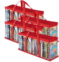 Stock Your Home DVD Storage Bags (Set of 4) Media Organizer Bag for DVDs, CDs, Blu Ray Disc, Movie Cases, VHS Box, Video Game Disks, Clear Plastic Holders with Carrying Handles and Zipper - Red by StockYourHome
