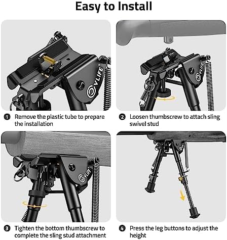 CVLIFE Rifle Bipod, 6-9 Inch Adjustable Super Duty Bipod - Image 4