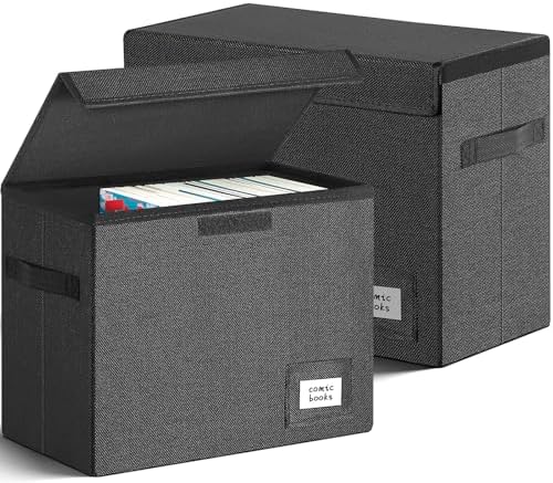 Leffis 2 Pack Collapsible Comic Book Storage Box Black 15.5" X 7.5" X 11.3" by Leffis