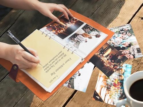 Genuine Leather Photo Album 4x6 for 200 Photos, Scrapbook with Writing Space of 30 Papers, Travel Family Wedding Kids Graduation Ultrasound Baby Picture Album, Fathers Day Gift, Brown - Image 4