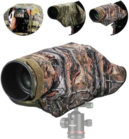 NEEWER PB019 Camera Rain Cover XL Large Waterproof Raincoat Protective Cover for Canon Sony Nikon Fujifilm DSLR Camera & Lenses up to 800 mm Double-Sided Camouflage Green Nylon by Neewer