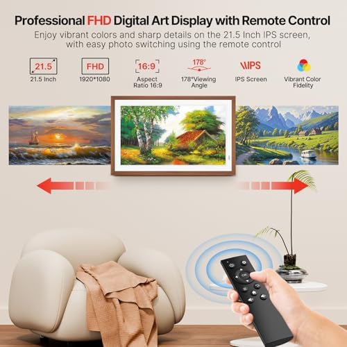 Uhale 21.5" Large Digital Picture Frame WiFi Wood with Remote Control, 1920 x 1080 FHD IPS No Touch Screen Electronic Photo Frames Wall Mount with 64GB, Support SD USB, Share Photos Videos Instantly - Image 3