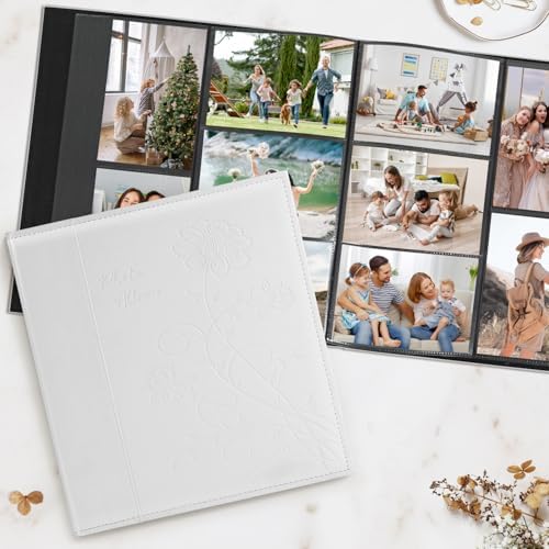Artmag 600 4x6 Photo Picutre Album, Extra Large Capacity Leather Cover Photo Albums Holds 600 Horizontal and Vertical 4x6 Photos with Black Pages for Wedding Family (White) - Image 4