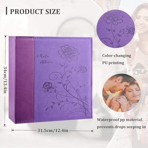 Artmag Photo Album 4x6 1000 Photos, Large Capacity Wedding Family Leather Cover Picture Albums Holds Horizontal and Vertical 4x6 photos with Black Pages(Purple) - Image 2