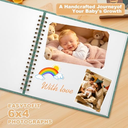 Scrapbook Photo Album Linen Cover, 8 x 8 Inch Hardcover Kraft White Pages Memory Book, for Travel Wedding Guest Book Christmas Baby Shower (40 Sheets/ 80 Pages,Green) - Image 3