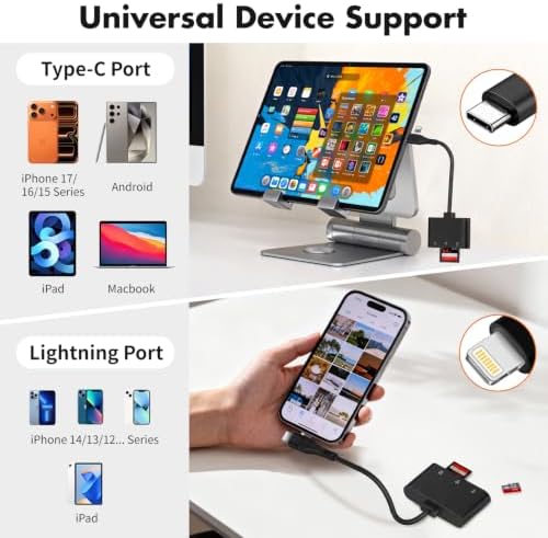 XD Card Reader, 3 in 1 SD/TF/XD Card Adapter, USB-C & Lightning - Image 3