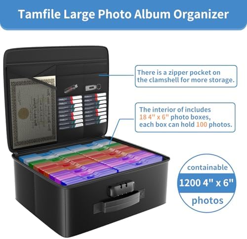 Fireproof Safe Photo Storage Box with 18 Inner 4"x6" Multicolor Photo Cases - Image 4