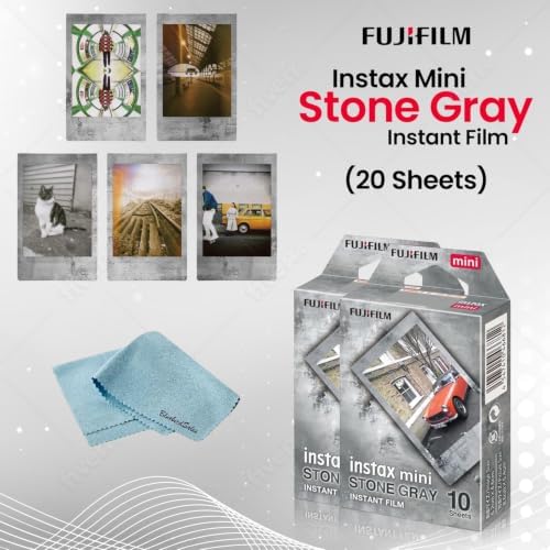 FUJIFILM Instax Mini Stone Gray Instant Film (20 Shots) + 4 AA Batteries + BluebirdSales Microfiber Cleaning Cloth – Creative Photography Bundle (Mini Stone Gray 20 Exposure) - Image 2