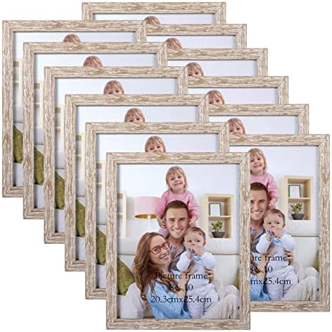 Giftgarden 8x10 Picture Frame Distressed Beige White Set of 12, Multi Rustic Wood Grain 8 by 10 Photo Frames Bulk for Wall or Tabletop Display by Giftgarden