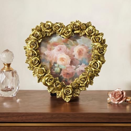 Cuspin 4x4 Picture Frame Heart-Shaped Gold Rose, Small Vintage Cute Frame - Image 2