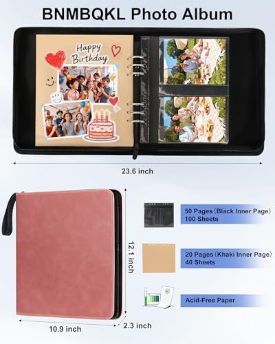 Leather Photo Album 4x6 200 Photos, DIY Scrapbook with 50 Sheets and 20 Blank Kraft Sheets, Travel Souvenir Diary Photo Book for Family Wedding Baby and Holiday Pictures - Image 2