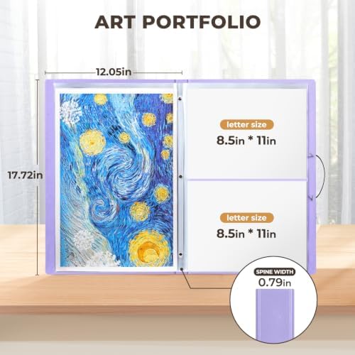 JoyCat 11 x 17 Art Portfolio Binder, 40 Pockets Display 80 Pages, Purple - Image 2