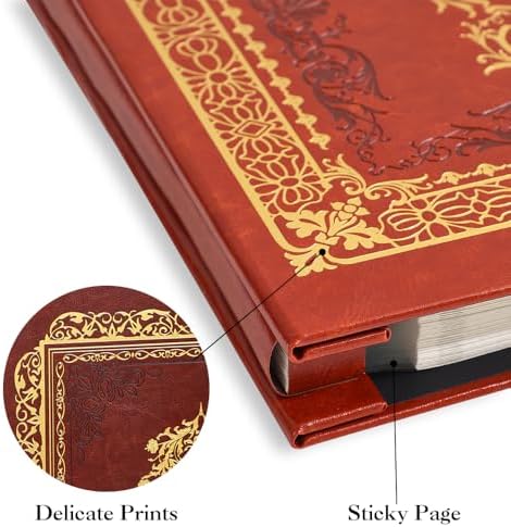Photo Album Large 4x6 Pictures,Artificial Leather Photo Album Scrapbook 11.02"x11.46", Vintage 80 Pages DIY Self Adhesive Pages Memory Book for Wedding with Metal Pen,Deep Brown - Image 2