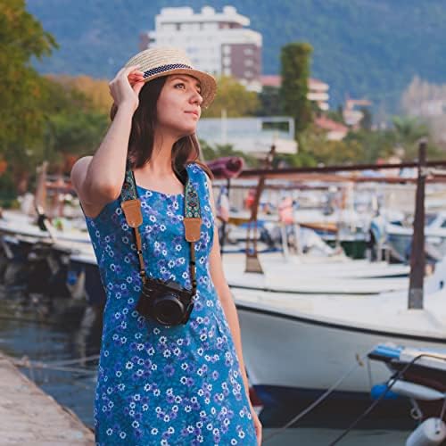 Padwa Lifestyle Mystic Blue Camera Strap - Double Layer Cowhide Ends,2" Pure Cotton Embroidered Woven Camera Straps,Universal Neck&Shoulder Strap Adjustable for All DSLR Cameras,Gift for Photographers - Image 4