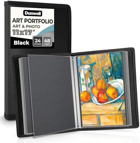 Dunwell 11x17 Art Portfolio Binder, 24-Sleeve, Black Mounting Paper, Black by Dunwell