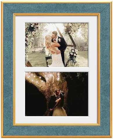 Suede 8.5x11 Picture Frame Display 2 Opening 5x7 Double Picture Frames Collage Wall or Tabletop Decor with Mat,Multi Photo Frame for Plexiglass,Wall Decor,1Pack,Blue - Image 3