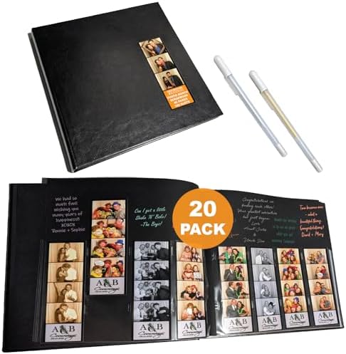 2x6 Strip Album, Black Cover Black Pages, 2 Gel Pens, 20pk by PhotoBoothNook