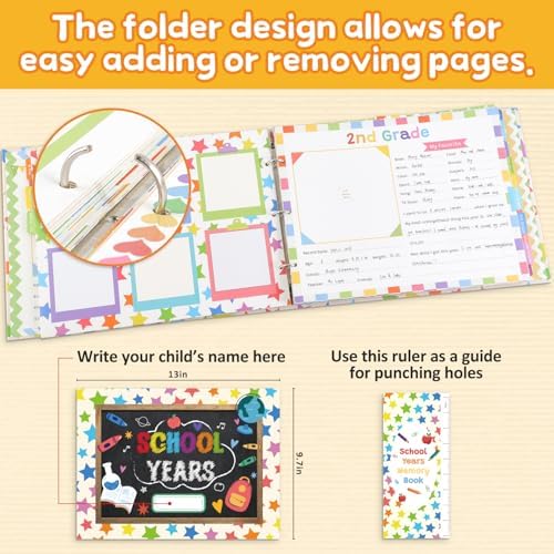 Scrapbooking Albums for Kids School Years Memory Book, Preschool to 12th Grade, 17 Pocket Pages for Photos & Artwork, Includes Birthday/Christmas/Halloween Pages, Index Tabs & Ruler, Gift-Ready Box - Image 5