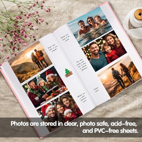 450 Pocket 4x6 Photo Album with Writing Space, Linen Cover, Pink - Image 5
