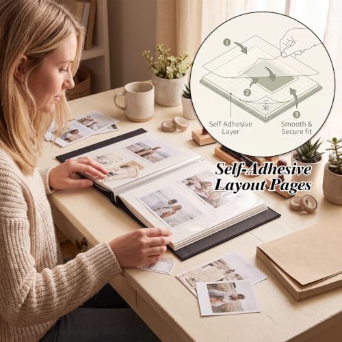 Self Adhesive Scrapbook Album, 11 × 10.6 Inch, Black Linen Cover - Image 3